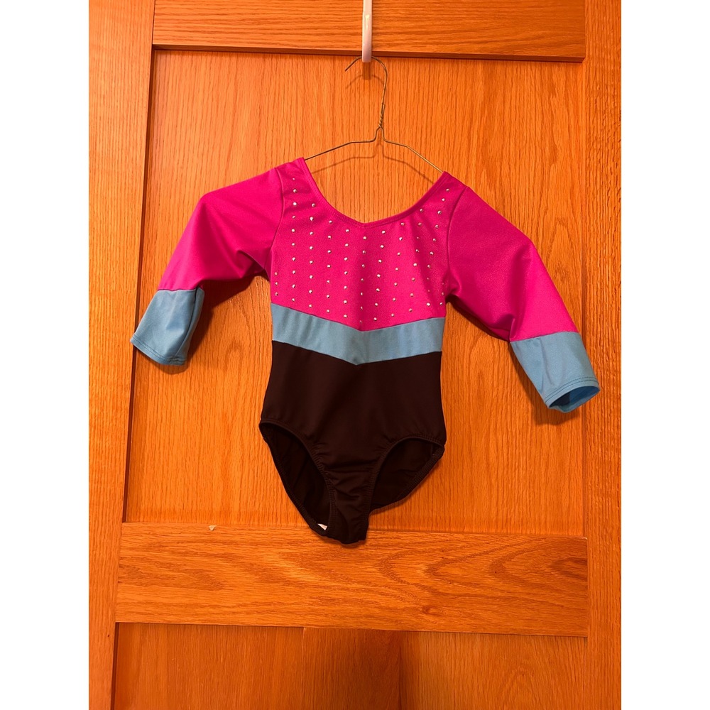 Freestyle by Danskin Girls Pink Blue Black Rhinestone Gymnastics Leotard 4/5 XS